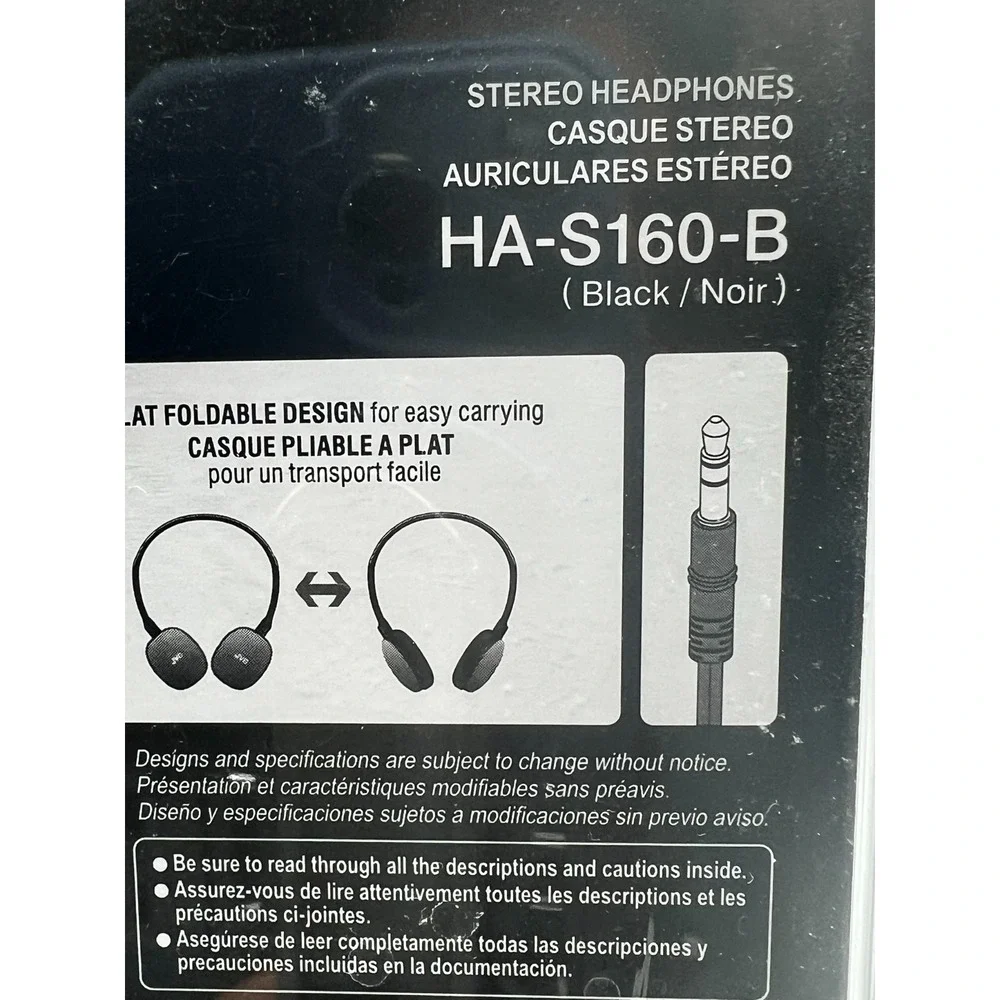 JVC Flats Stereo Headphones HA-S160-B Black New Sealed Foldable (I)